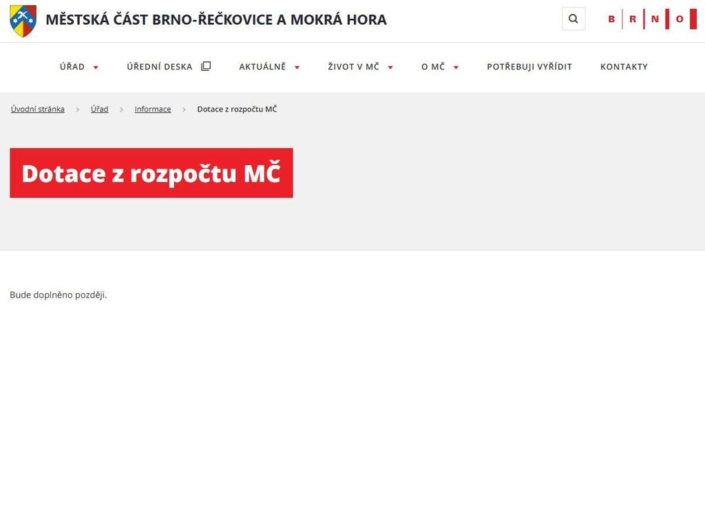 Dotace z rozpočtu Řečkovice